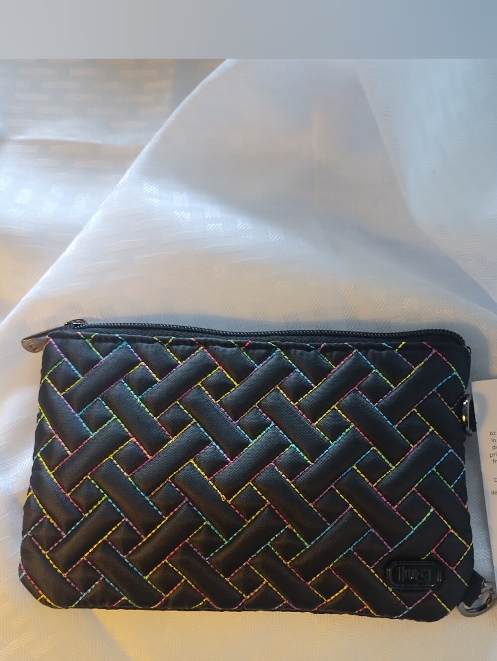 NWT LUG PEEKABOO CROSSBODY BAG Black With Rainbow Stitching